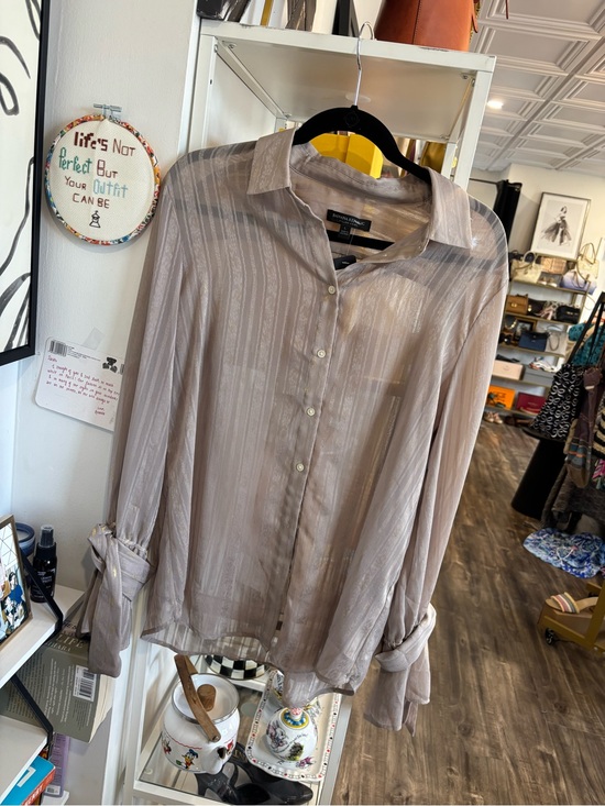 Banana Republic Tops - Banana Republic Silver-Taupe Sheer Button-Down Blouse